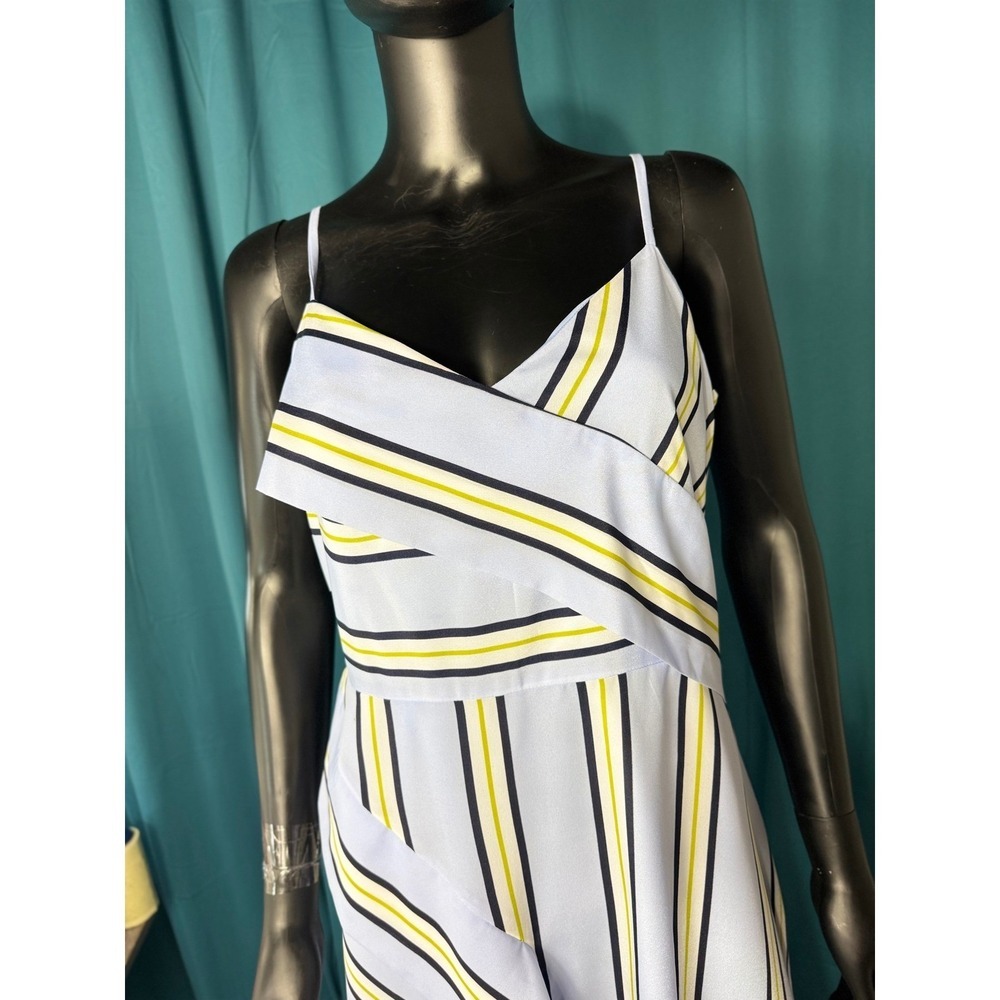 Banana Republic Dress Petite 10 Blue Yellow Black Striped Sleeveless Asymmetric - Picture 5 of 10